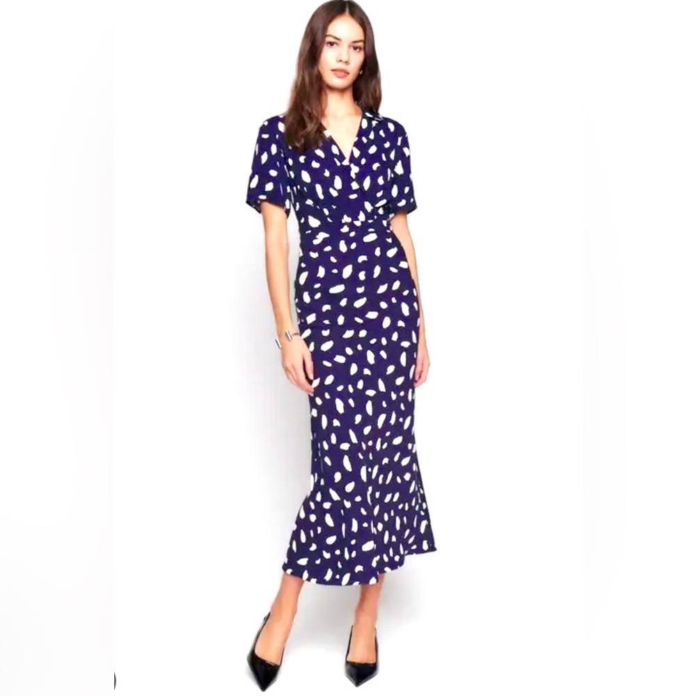 Reformation Danika Navy White Abstract Midi Shirt Dress Size S